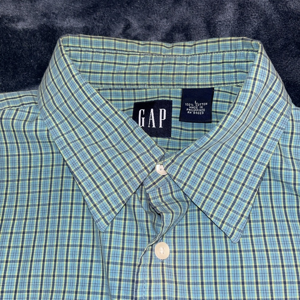 GAP Shirt Men's Large Green Button Up Short Sleeve